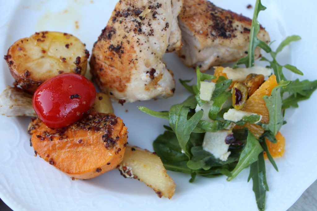 Oven baked Chicken with mustard&nbsp;veggies