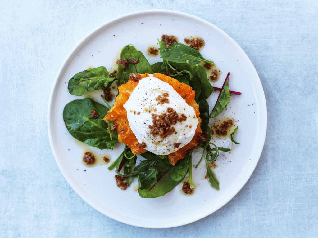 Burrata (eller mozarella) med&nbsp;appelsin